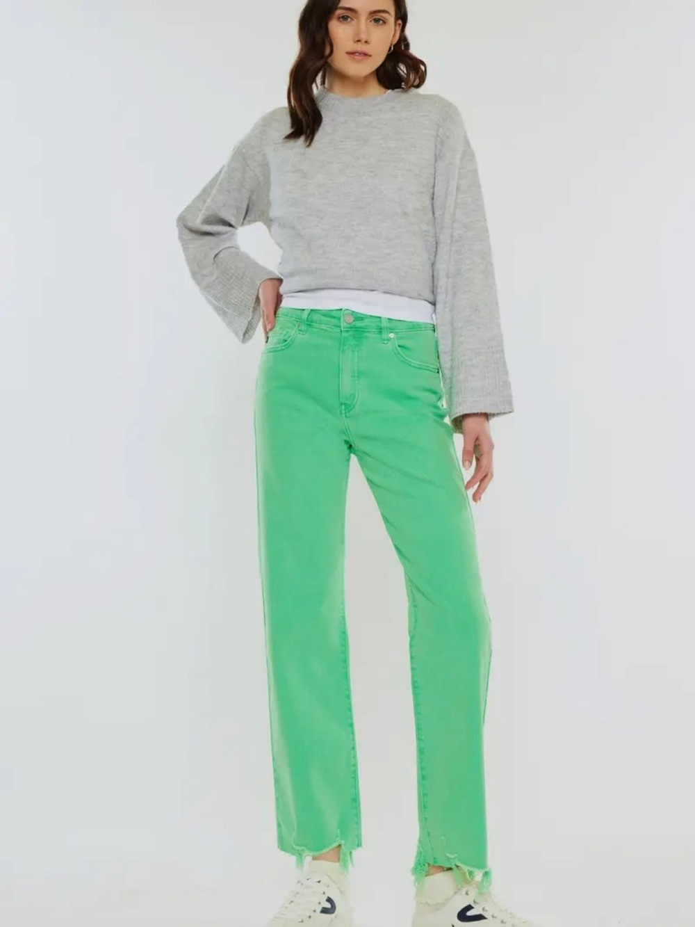High-Rise Straight Jeans in Bright Green